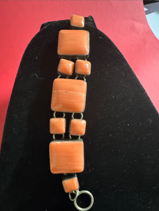 925 Sterling Silver Jewelry - Handcrafted Orange Square Link Bracelet - Women Jewelry sterling silver